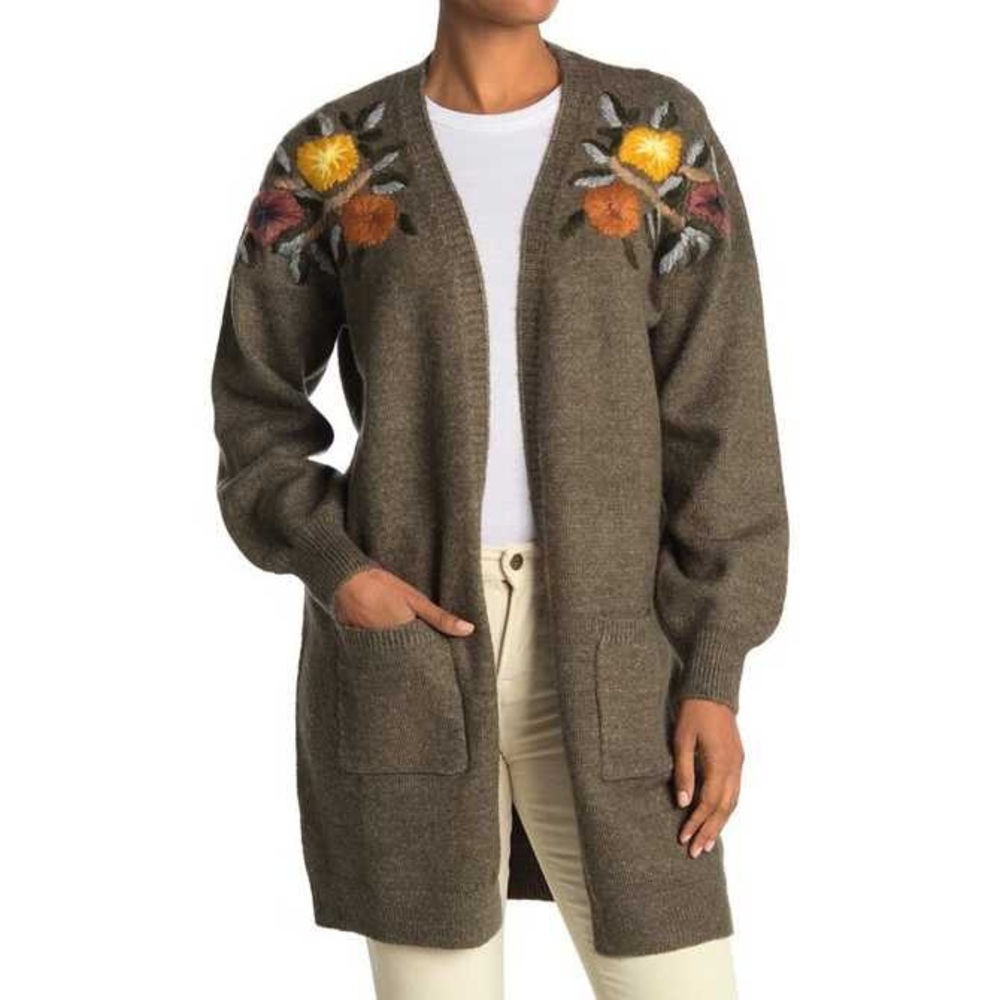 Embroidered Brown Cardigan Sweater